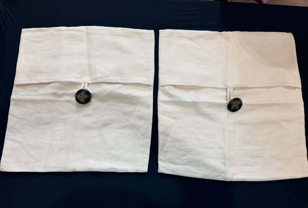 Pottery Barn Pillow Cover 18x18 Inches White Linen Button Set of 2